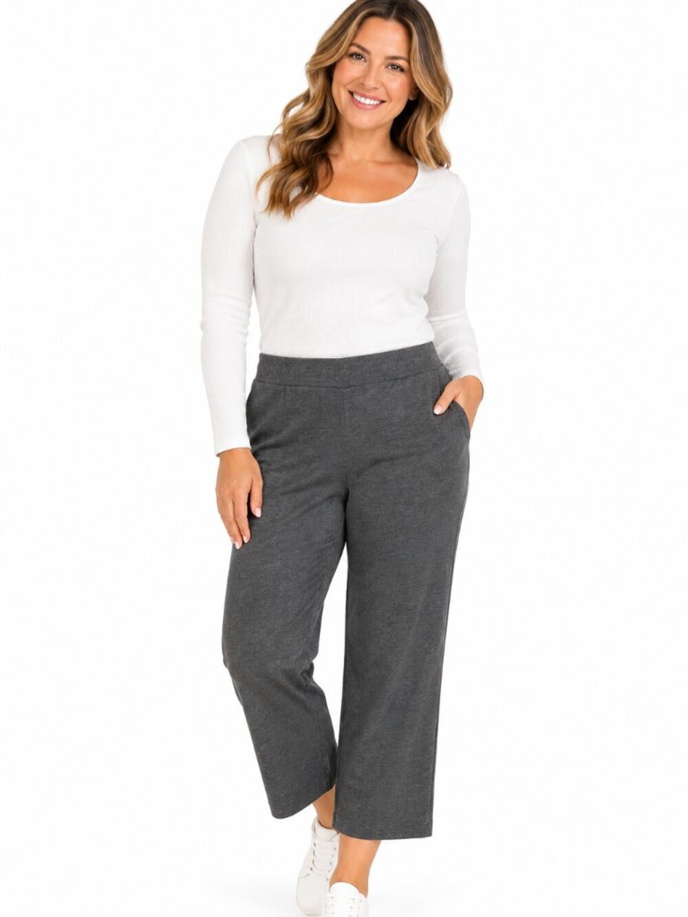 Westbound Womens L Gray Pull On Straight Leg Stretch Knit Pants Pockets